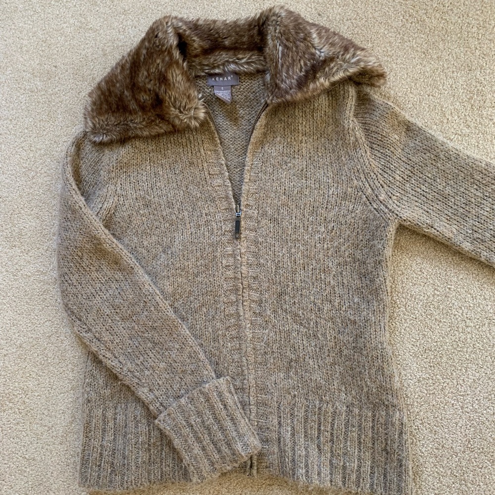 Ladies Sweater with Faux fur collar.  Size small.  $15